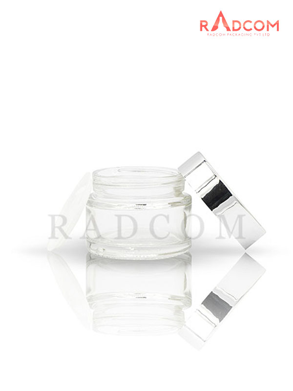   30 GM Clear Glass Jar with Shinny Silver Cap with Lid & Wad
